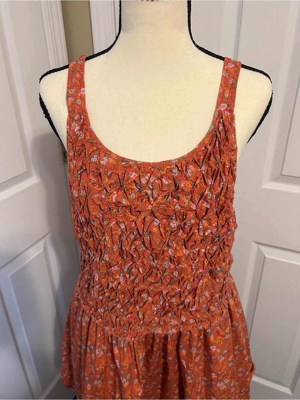 Free People Petunia Mini Dress in Poppy Combo Sz M Summer Boho Cotton Smocked - Picture 9 of 12